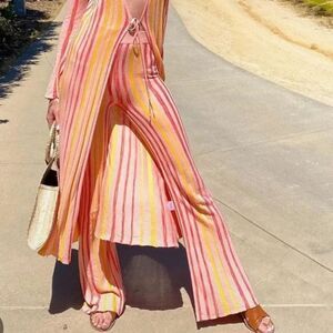 One Grey Day Amos Mango Colorful Striped Flare Leg Knit Pants New Size Small